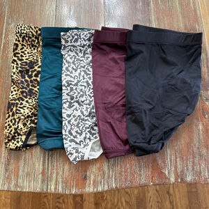 Soma Black Purple Leopard Green Satin Brief Panties Set of 5